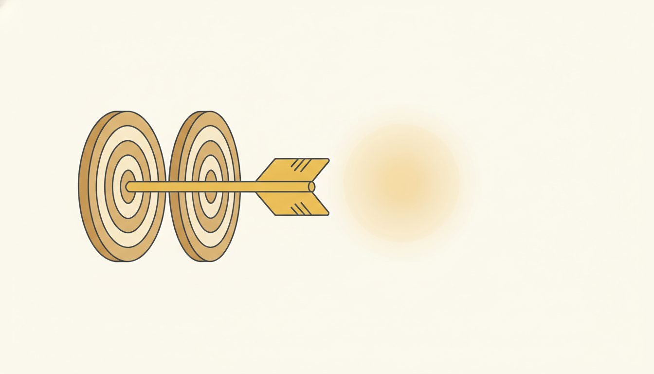 A minimal illustration of an arrow confidently pointing at the wrong target, gold and charcoal on cream