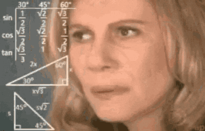 Confused woman with math equations overlaid