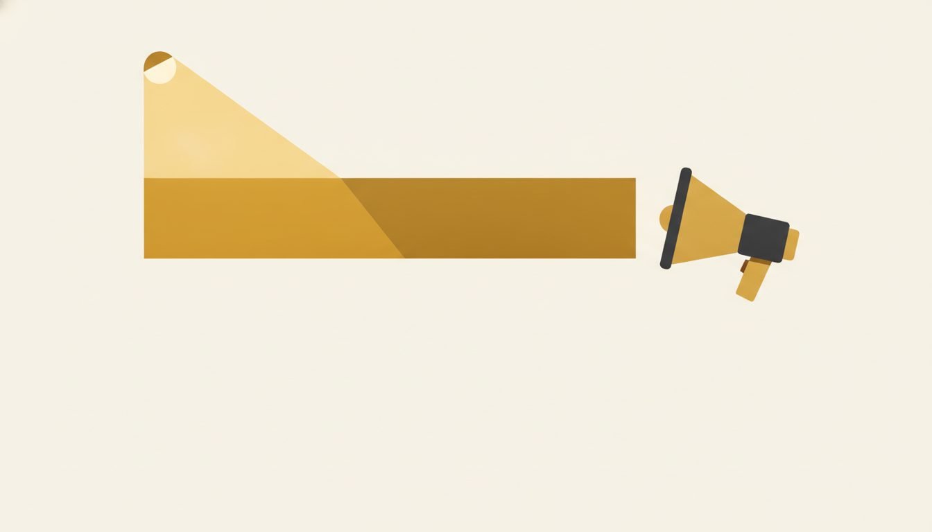 A minimal illustration of a bold headline grabbing attention, gold and charcoal on cream