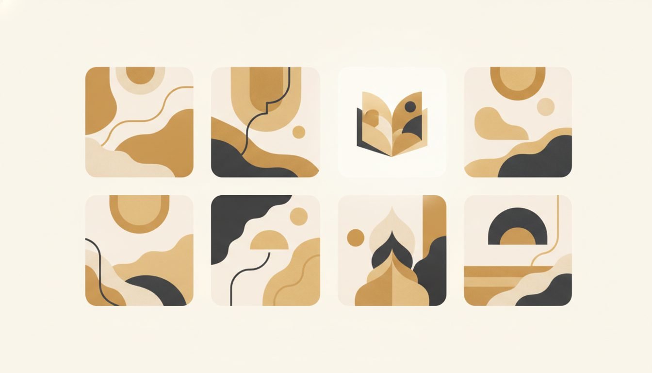 A minimal illustration of an ad blending into a content feed, gold and charcoal on cream